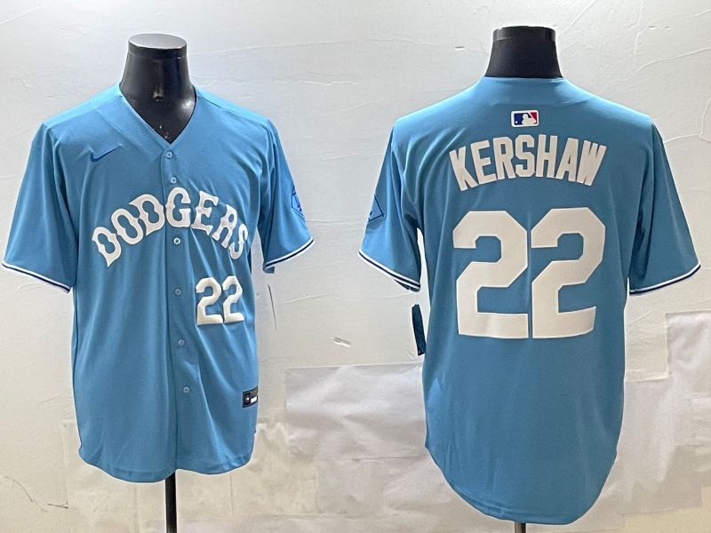 Men Los Angeles Dodgers #22 Kershaw Light Blue Joint Name 2025 Nike MLB Jersey style 8